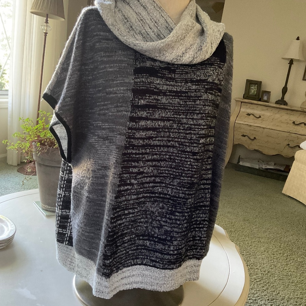 Gray and black multi colored & multi patterned sweater by Curio.  Size L